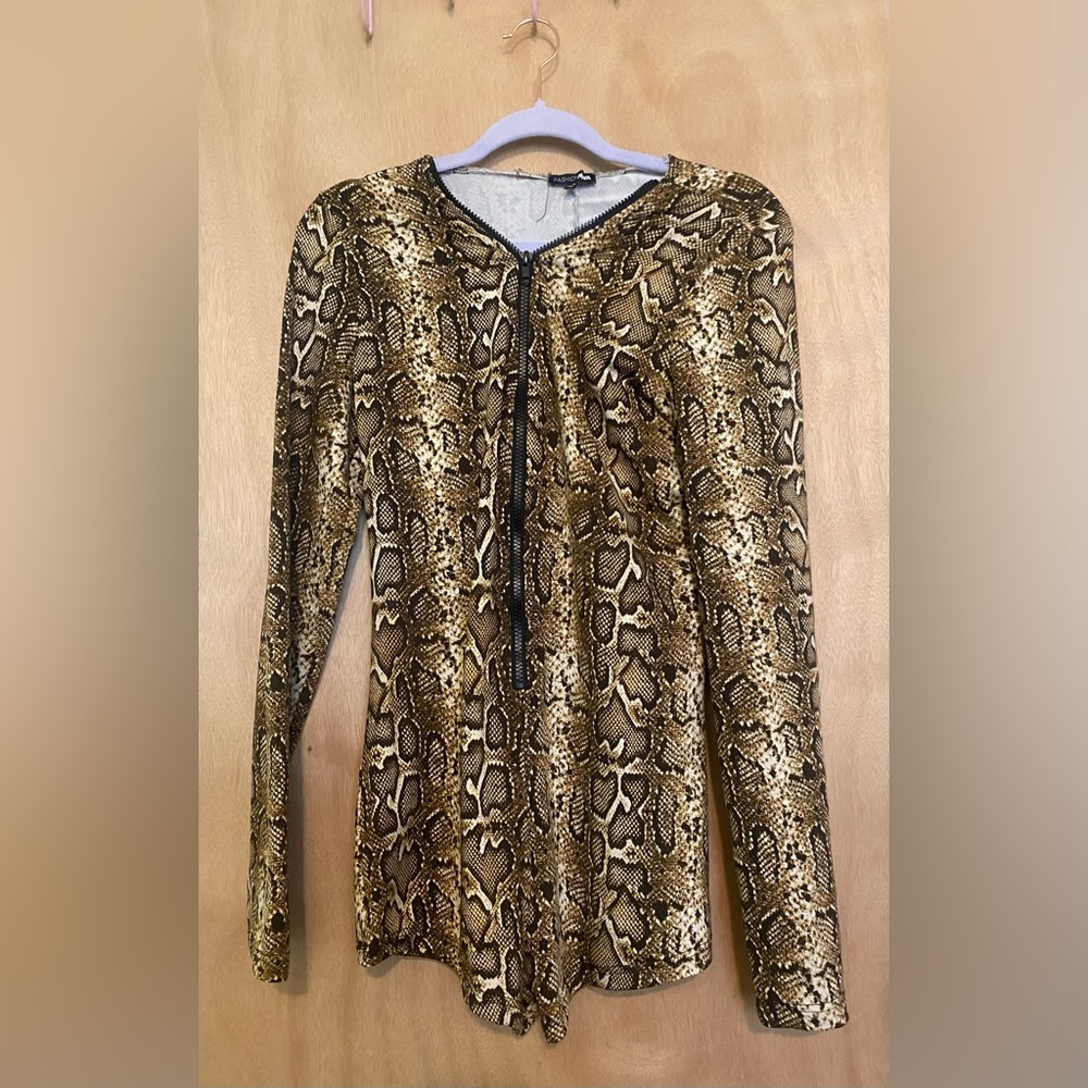 Snake Print Long Sleeve Romper
